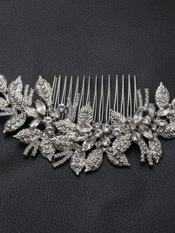 Clear Rhinestone Crystal Leaves Flower Wedding Hair Comb Bride Hair Jewelry in Wedding Accessories