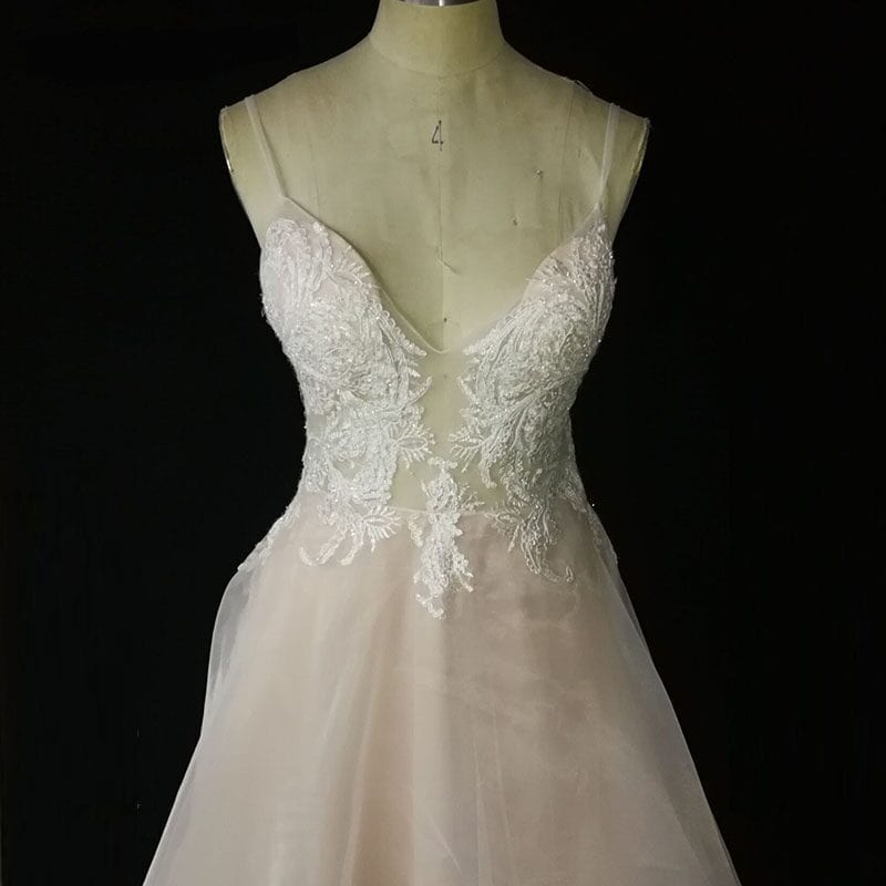 Deep V-neck Tulle Open Back A-line Wedding Dress