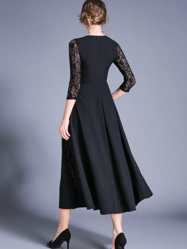 Retro Swing Hollow Out Lace A-line Black Dress