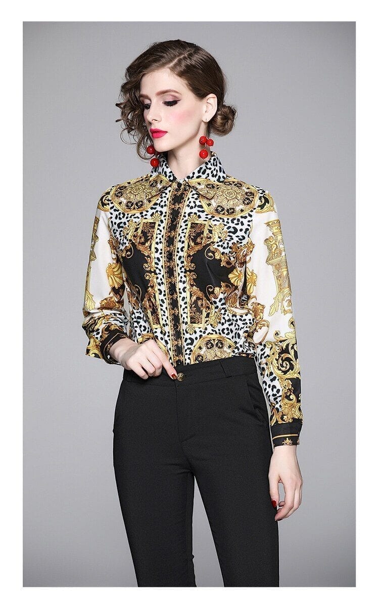 Elegant Leopard Print Women Blouse Shirt