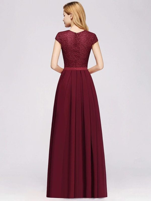 Lace Chiffon Burgundy Long Bridesmaid Dress