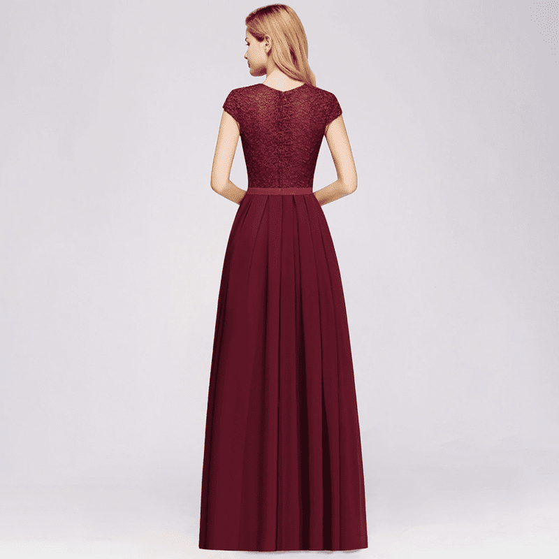 Lace Chiffon Burgundy Long Bridesmaid Dress | Uniqistic.com