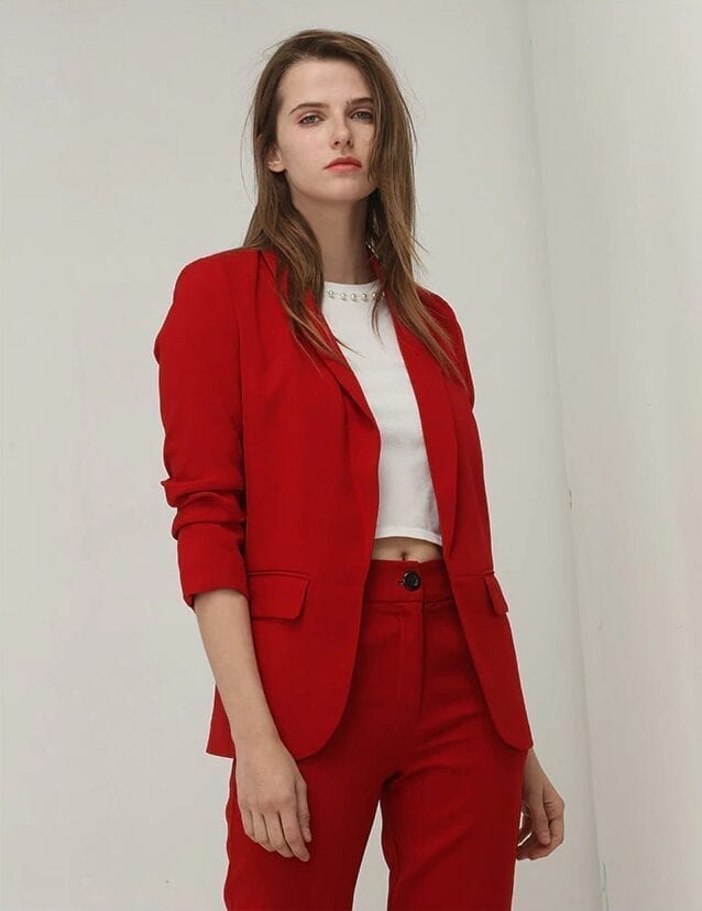 Elegant Red Puff Three Quarter Sleeve Blazer | Uniqistic.com