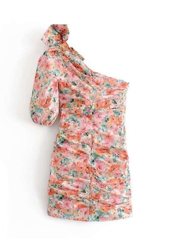 Print Floral Draped Bodycon Mini Dress