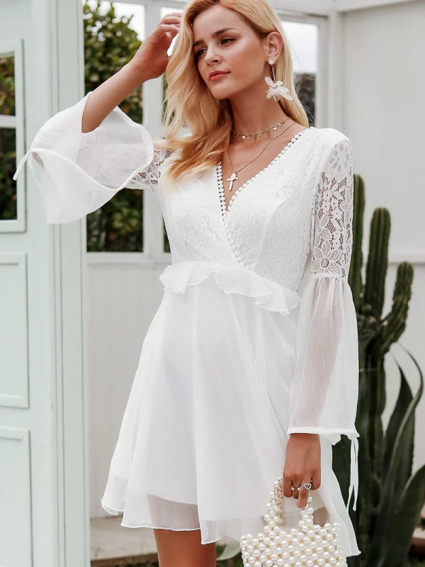 Embroidery Flare Sleeve Hollow Out Vintage Dress