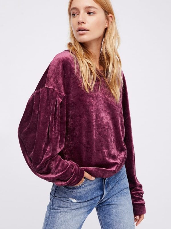 Purple Long Sleeve Velvet Hoodies Sweatshirt