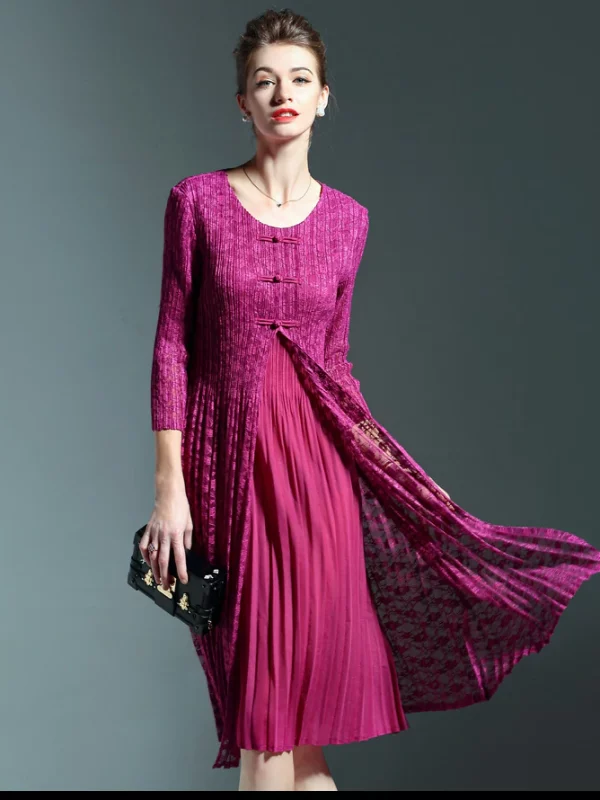 Vintage Elegant Lace Patchwork O Neck Knee-Length Dress in Dresses