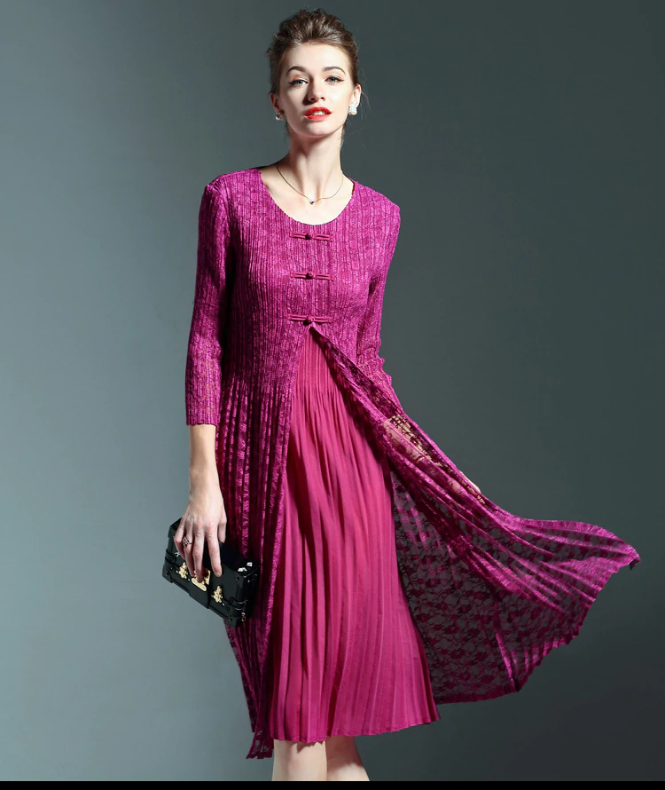 Vintage Elegant Lace Patchwork O Neck Knee-length Dress