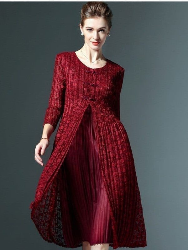 Vintage Elegant Lace Patchwork O Neck Knee-Length Dress in Dresses