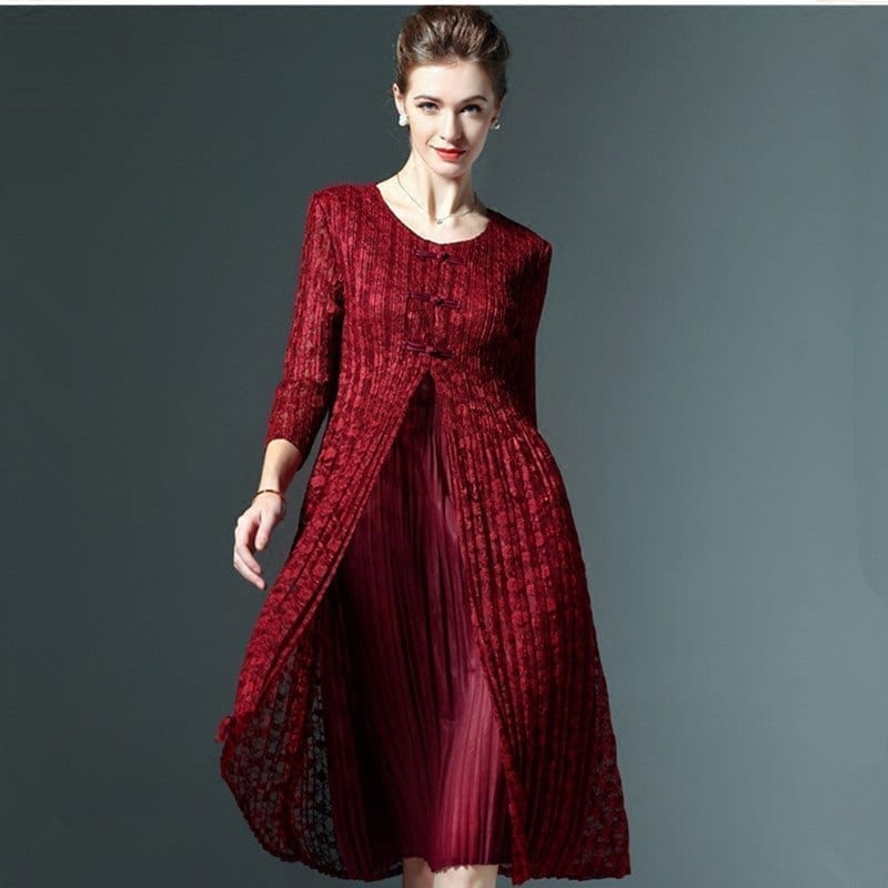 Vintage Elegant Lace Patchwork O Neck Knee-length Dress