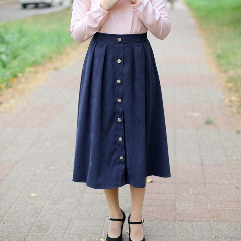 Pleated Button High Waist Elastic Mid Skirt | Uniqistic.com