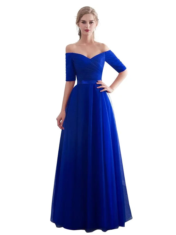Royal Blue Chiffon Sleeveless Long A-line Bridesmaid Dress