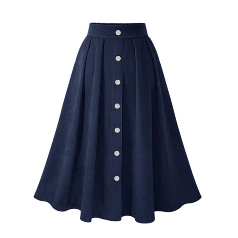 Pleated Button High Waist Elastic Mid Skirt | Uniqistic.com
