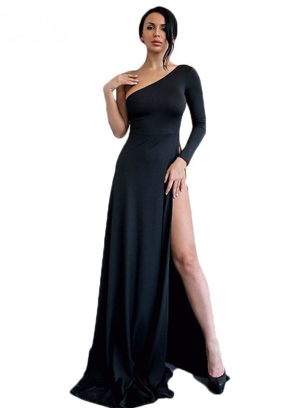 long black split leg dress