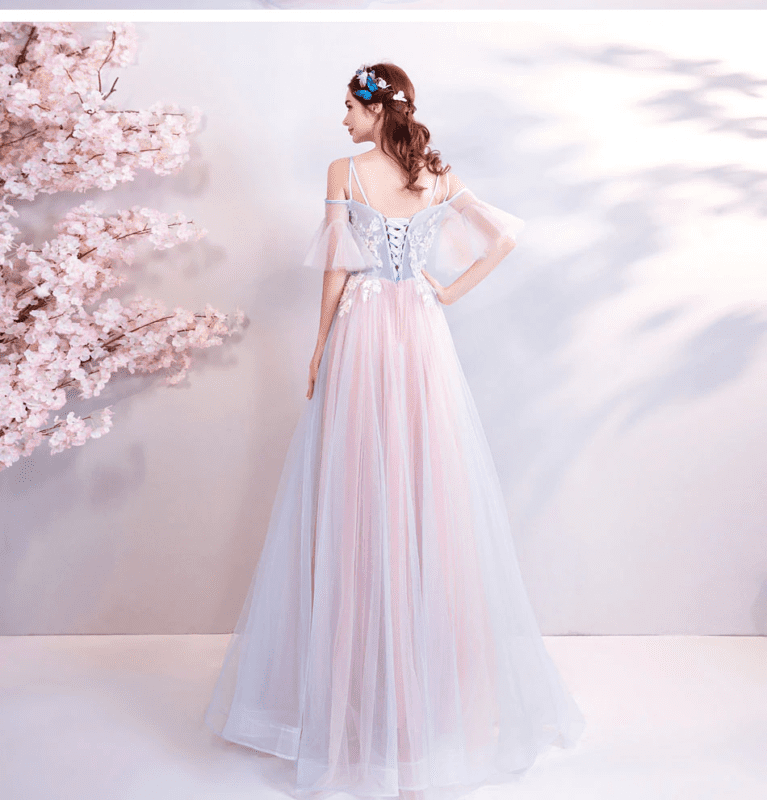Elegant Off The Shoulder Tulle Long Bridesmaid Dress | Uniqistic.com