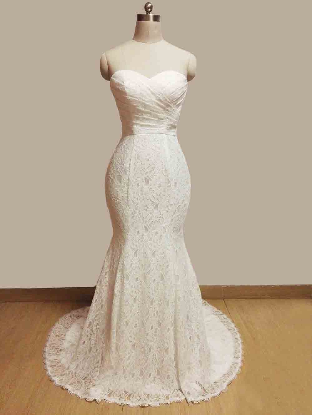 White Lace Sash Sweetheart Lace Up Back Mermaid Wedding Dress