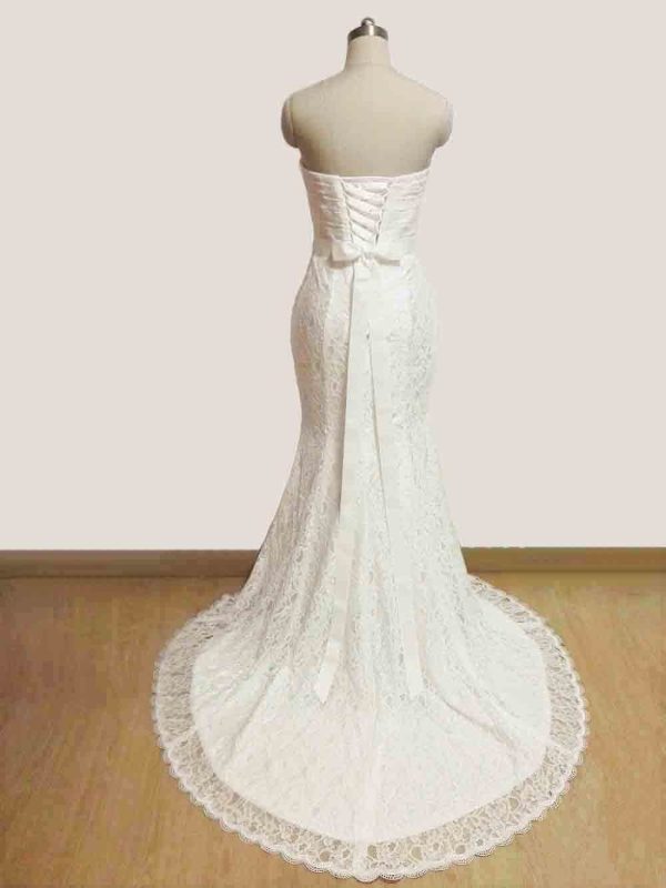 White Lace Sash Sweetheart Lace Up Back Mermaid Wedding Dress