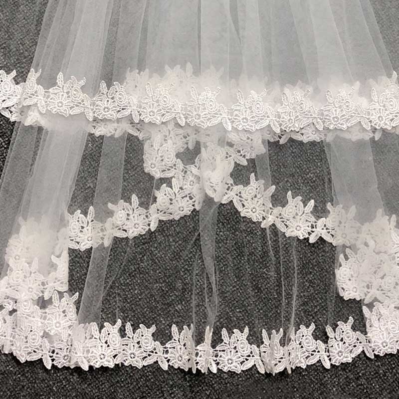Lace Ribbon Edge With Comb Two Layers Wedding Veil | Uniqistic.com
