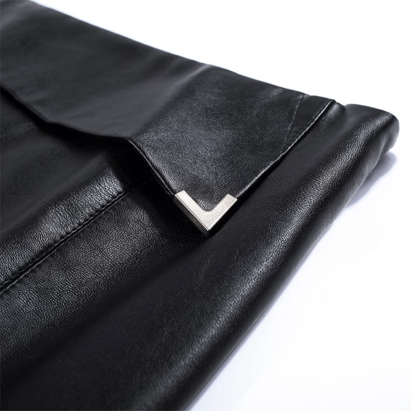 Elegant Split High Waist Leather Skirt