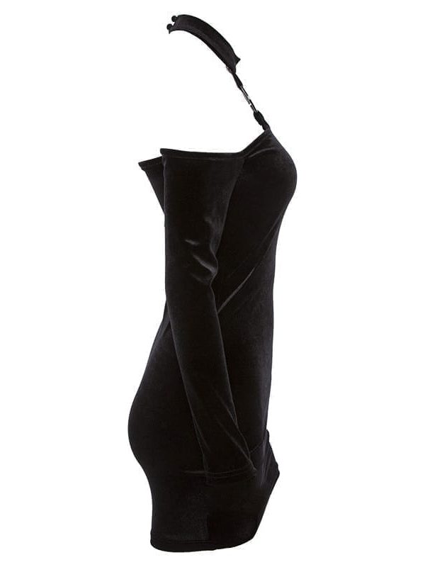 Black Long Sleeve Halter Velvet Dress