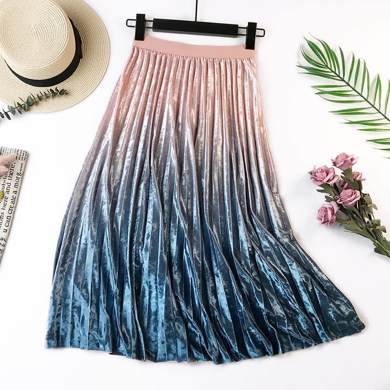 Gradient Velvet Pleated Skirt | Uniqistic.com