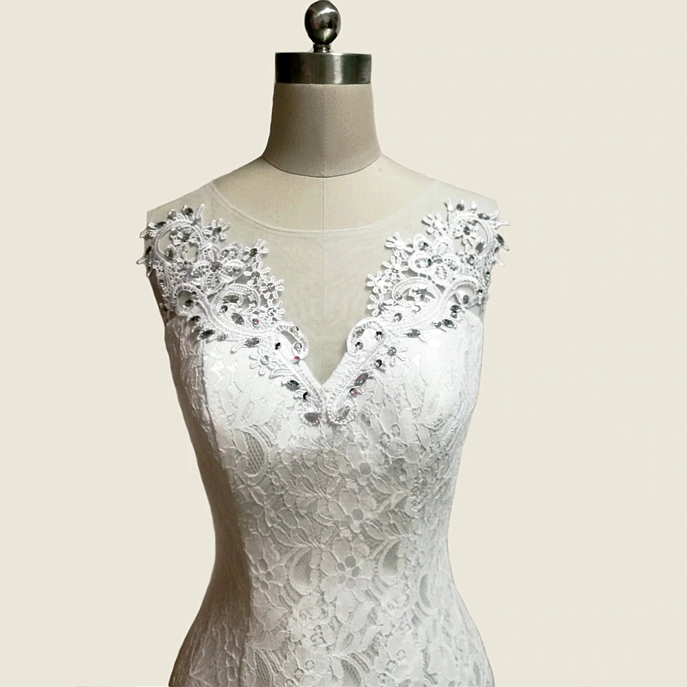 White Lace Lace Up Back Beaded Mermaid Wedding Dress