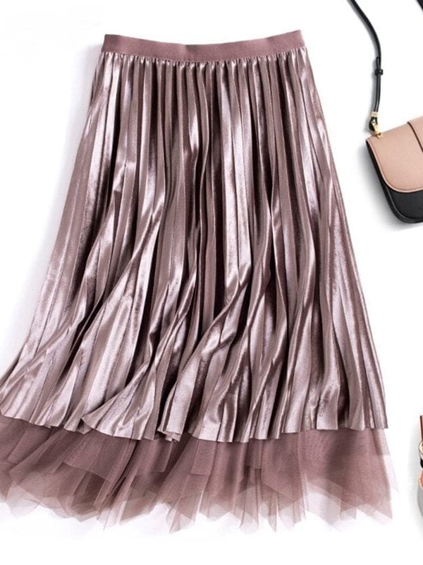 Reversible Velvet Tulle High Waist Pleated Skirt