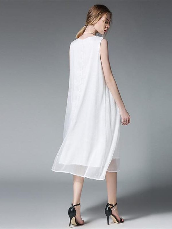 Retro Sleeveless White Long Tank Dress