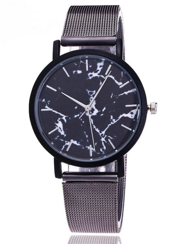 Silver Gold Mesh Band Creative Marble Wrist Watch