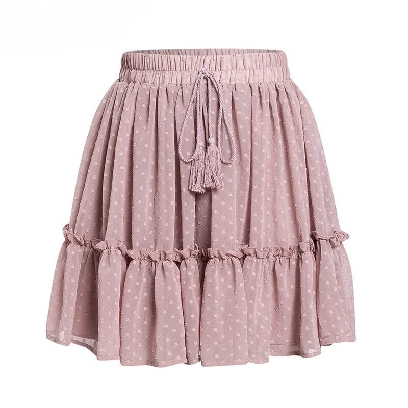 Polka Dot High Waist A Line Tassel Pink Mini Skirt