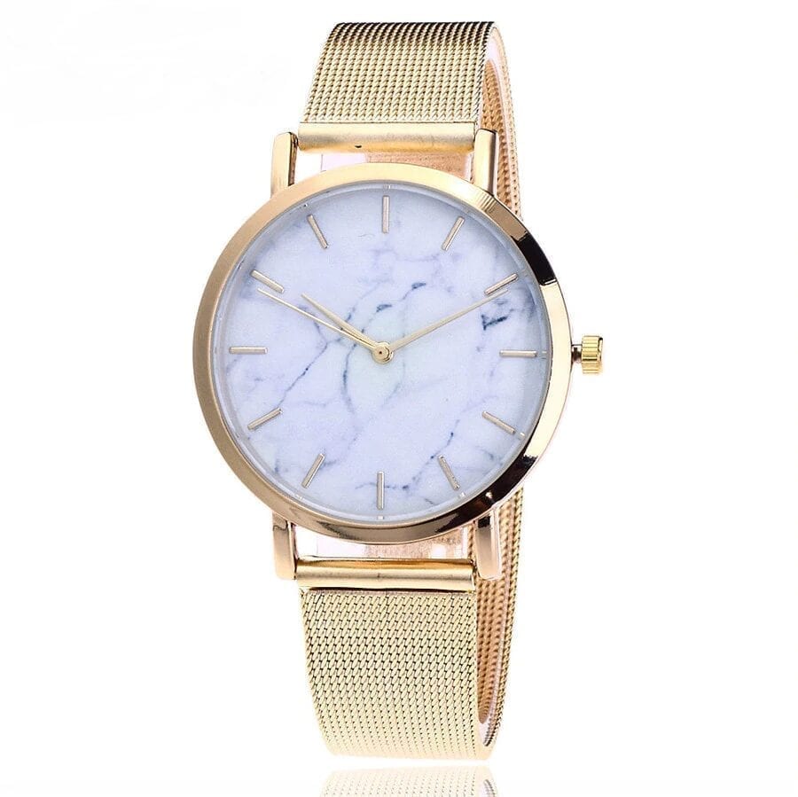 Silver Gold Mesh Band Creative Marble Wrist Watch
