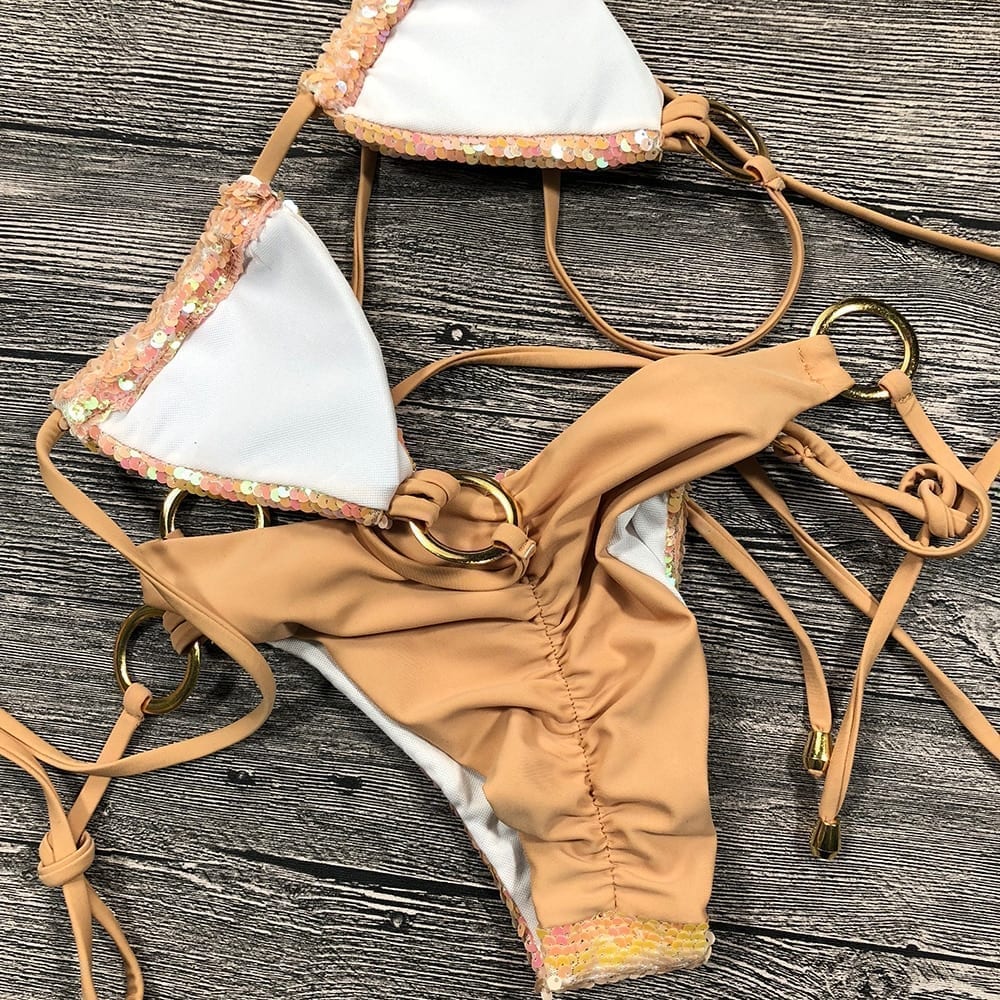 Halter Bling Sequin Bikini Set