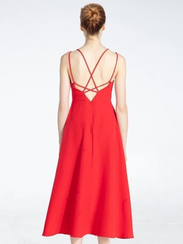 Cross Spaghetti Strap Open Back Solid Beach Ankle-Length Dress in Dresses