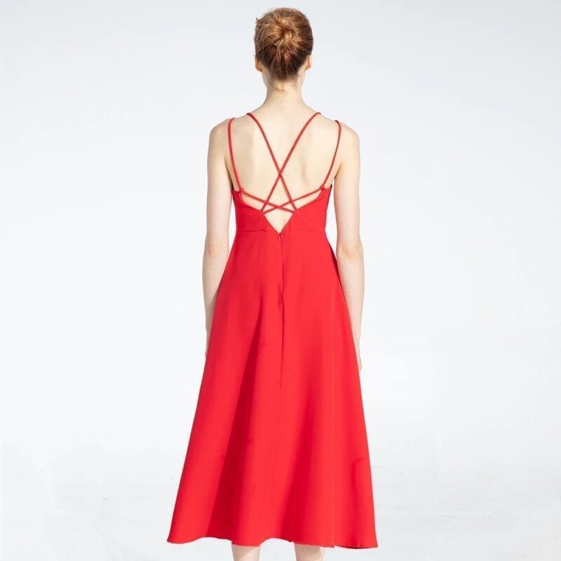 Cross Spaghetti Strap Open Back Solid Beach Ankle-length Dress