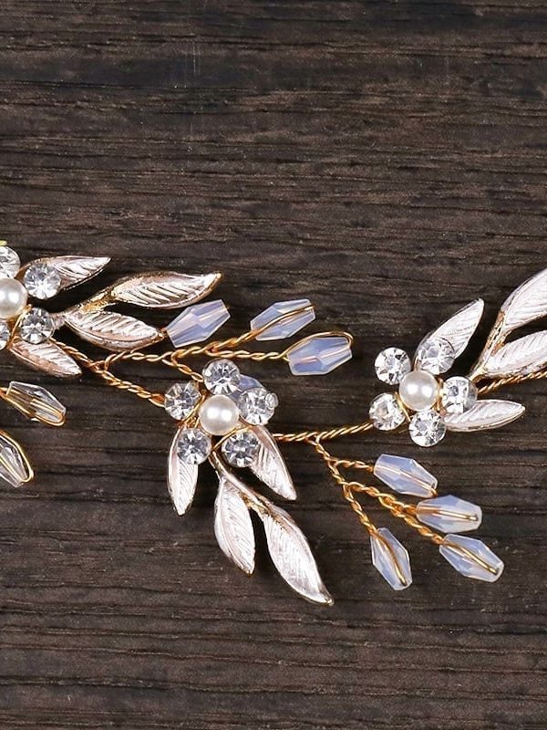 Vintage Gold Ornaments Leaves Rhinestone Flower Hairbands Wedding Hair Accessories
