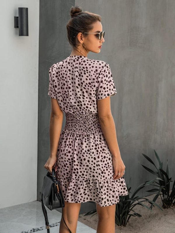Leopard Ruffle Buttons Waisted Fitted Mini Dress