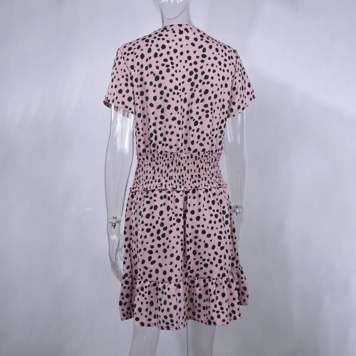 Leopard Ruffle Buttons Waisted Fitted Mini Dress