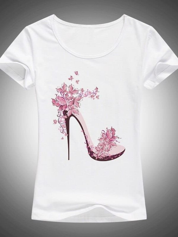 High heels printed short sleeve t-shirt
