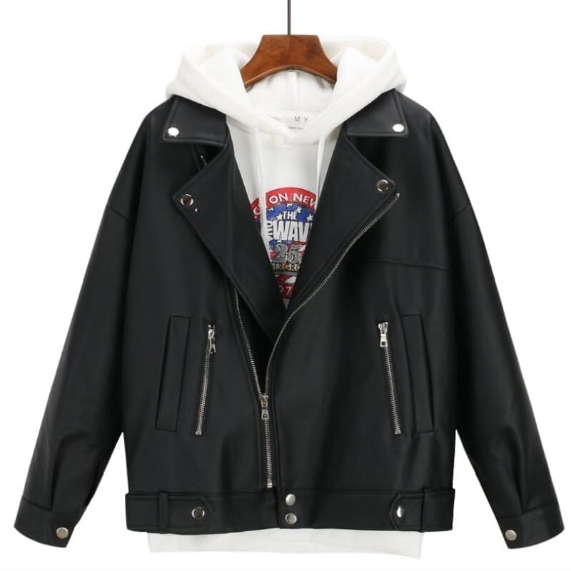 Leather oversized korean style female jacket
