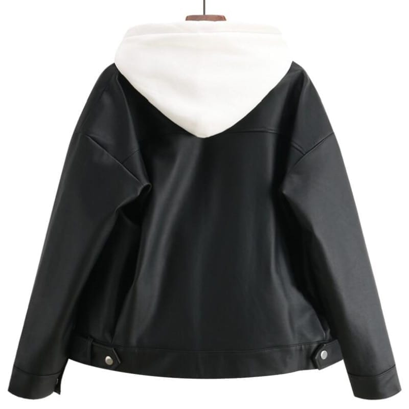 Leather oversized korean style female jacket