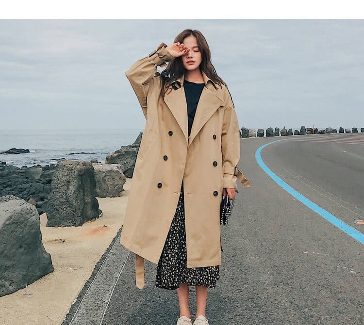 Trench Coat Long Double-Breasted Belt Coat in Coats & Jackets