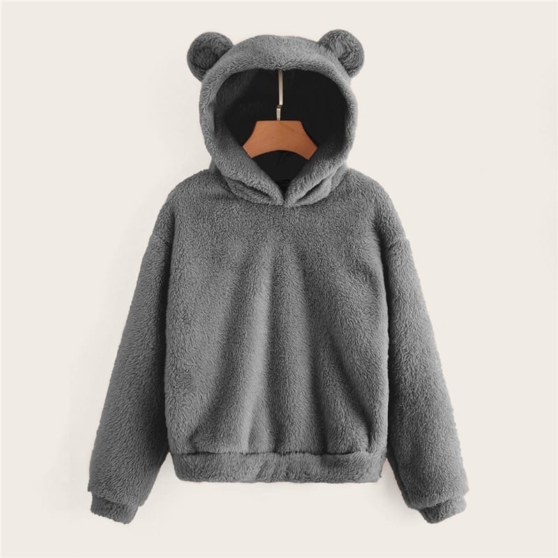 Lovely With Bears Ears Solid Teddy Hoodie Pullover in Hoodies & Sweatshirts