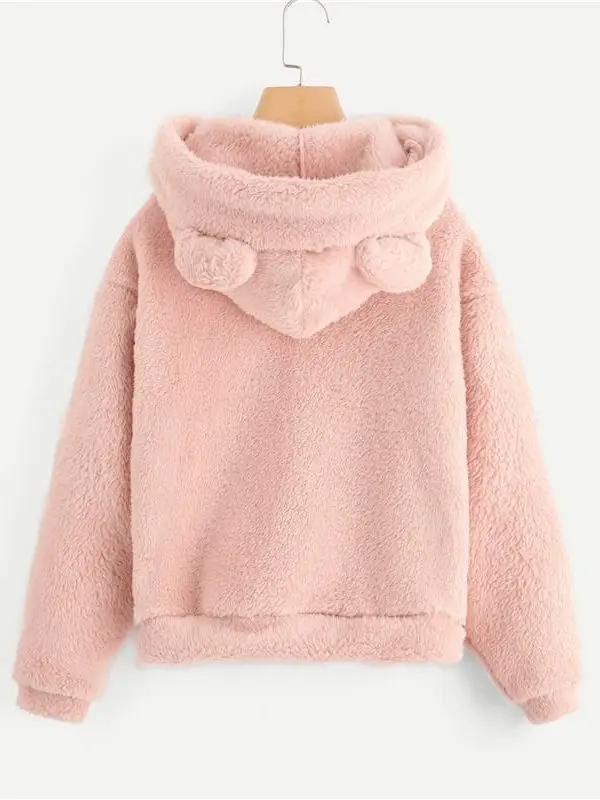 Lovely with bears ears solid teddy hoodie pullover