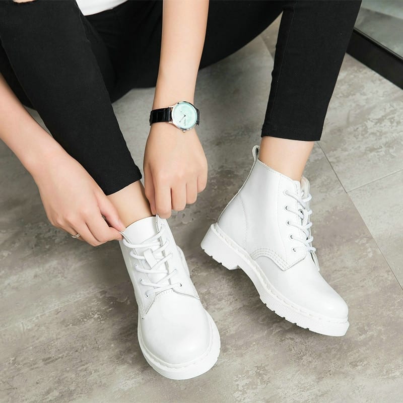 White Ankle Motorcycle Boots Boots in Women's Boots