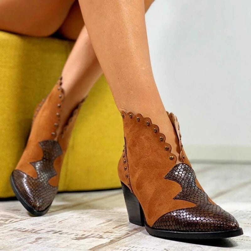 PU Leather Cowboy Ankle Boots in Women's Boots