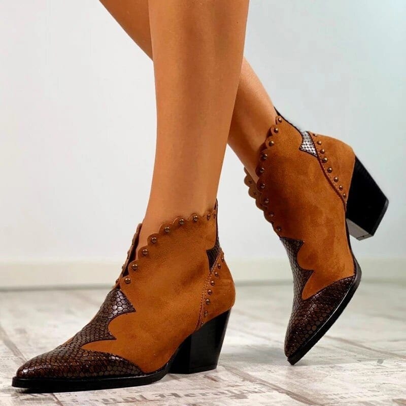 Pu leather cowboy ankle boots