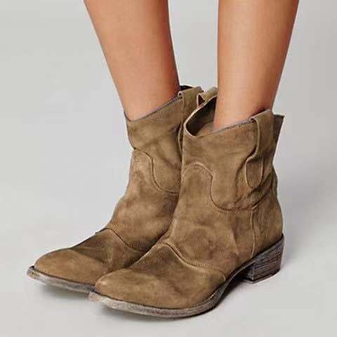 Suede Ankle Round Toe Solid Motorcycle Boots in Women's Boots