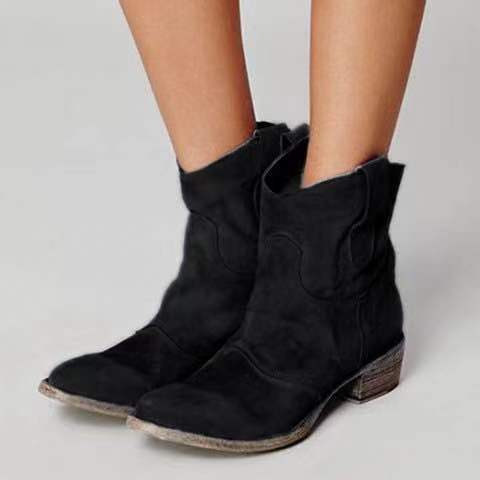 Suede Ankle Round Toe Solid Motorcycle Boots in Women's Boots