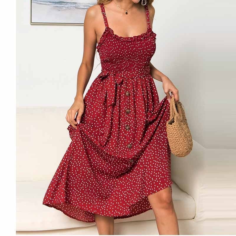Sexy Summer Sleeveless Button Polka Dot Dress in Dresses