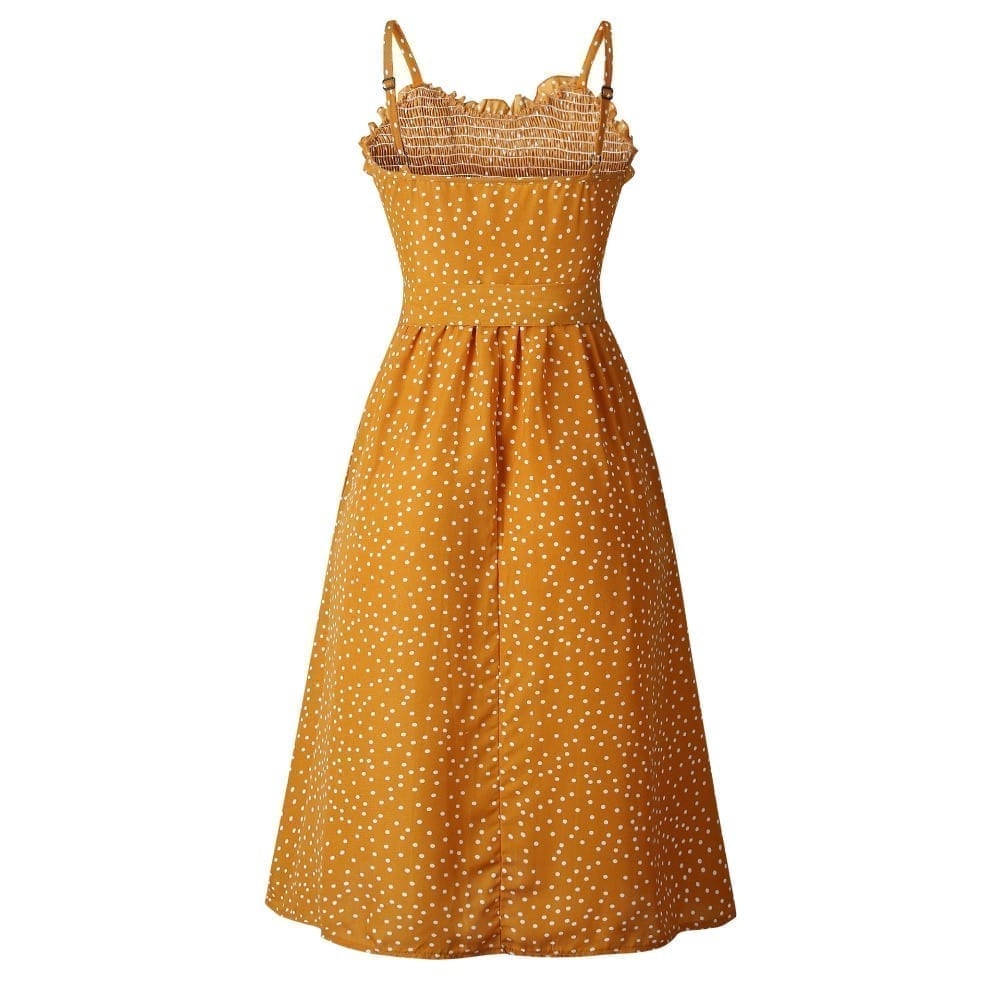 Sexy Summer Sleeveless Button Polka Dot Dress in Dresses